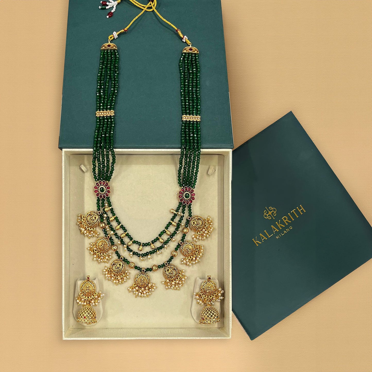 Rajvi Multilayer Green Beaded Necklace Set