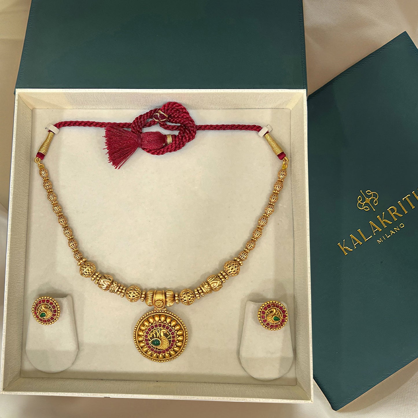 Mayuri Beaded Red Long Necklace set