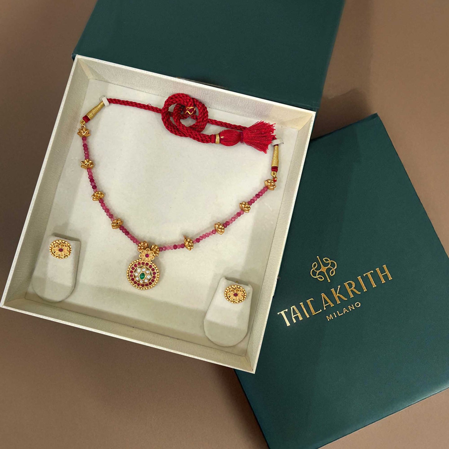 Rajni Red Beaded Necklace Set