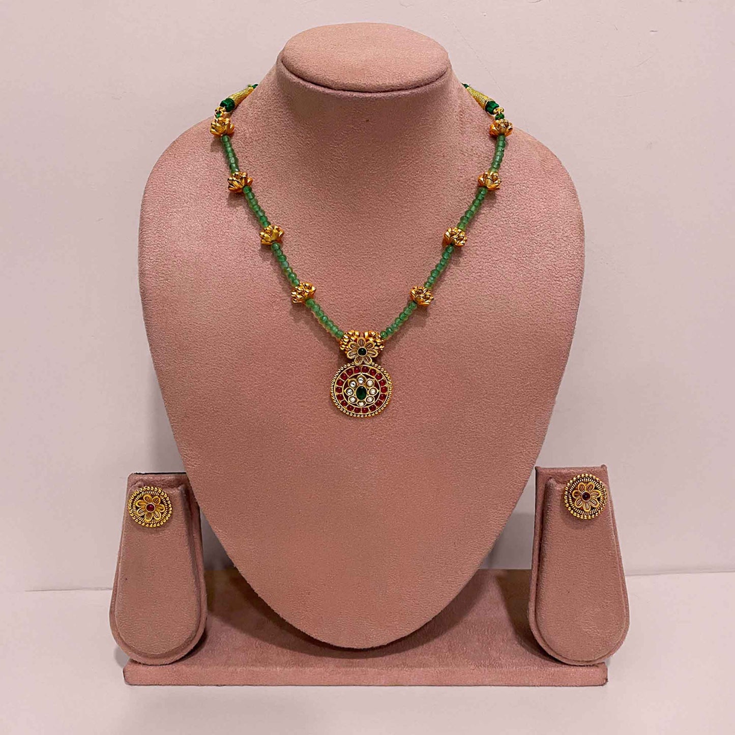 Rajni Green Beaded Necklace Set
