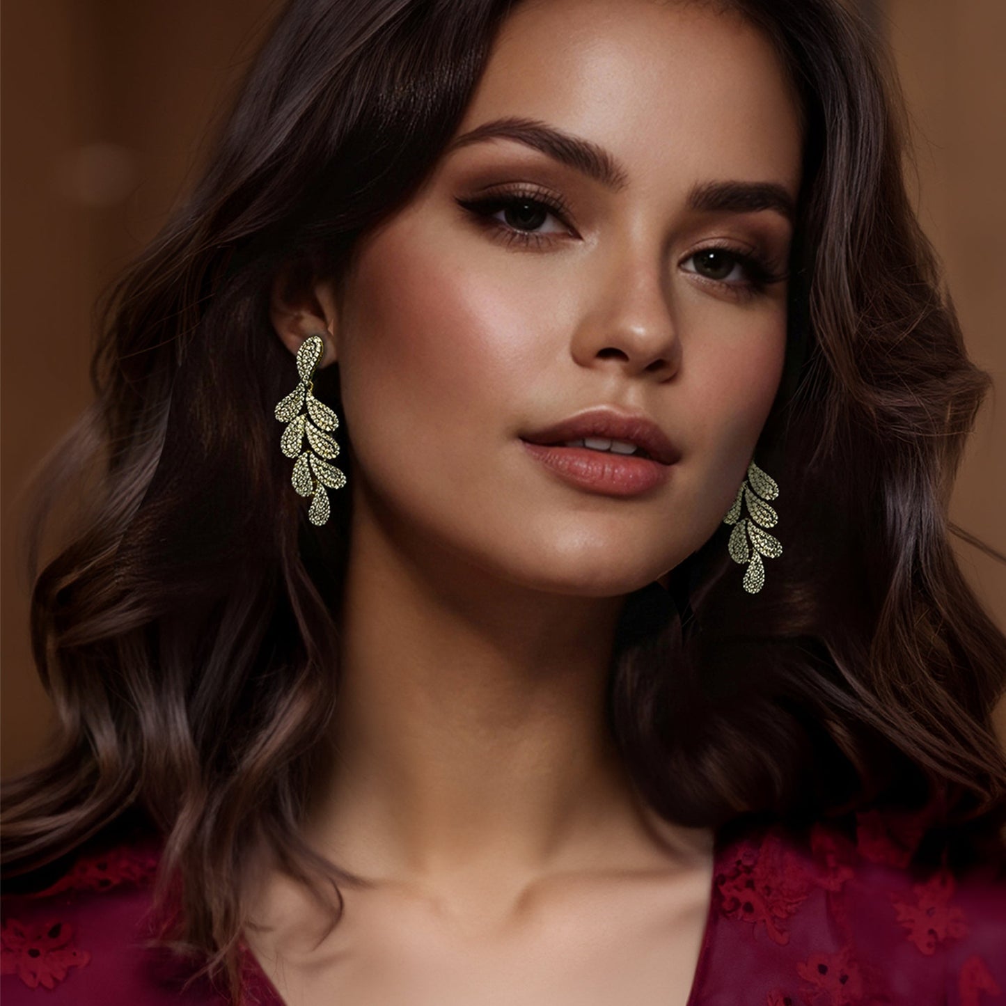Amina Gold AD Studded Petal Motif Danglers