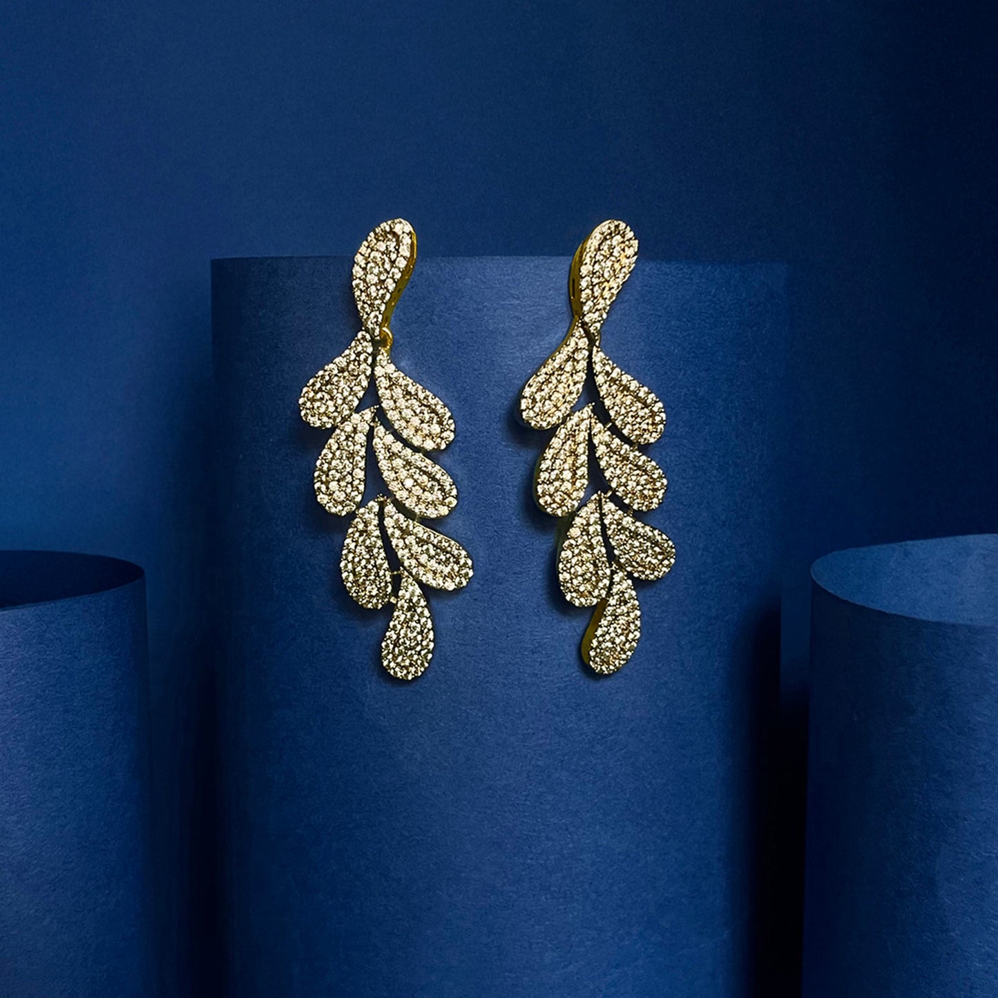 Amina Gold AD Studded Petal Motif Danglers