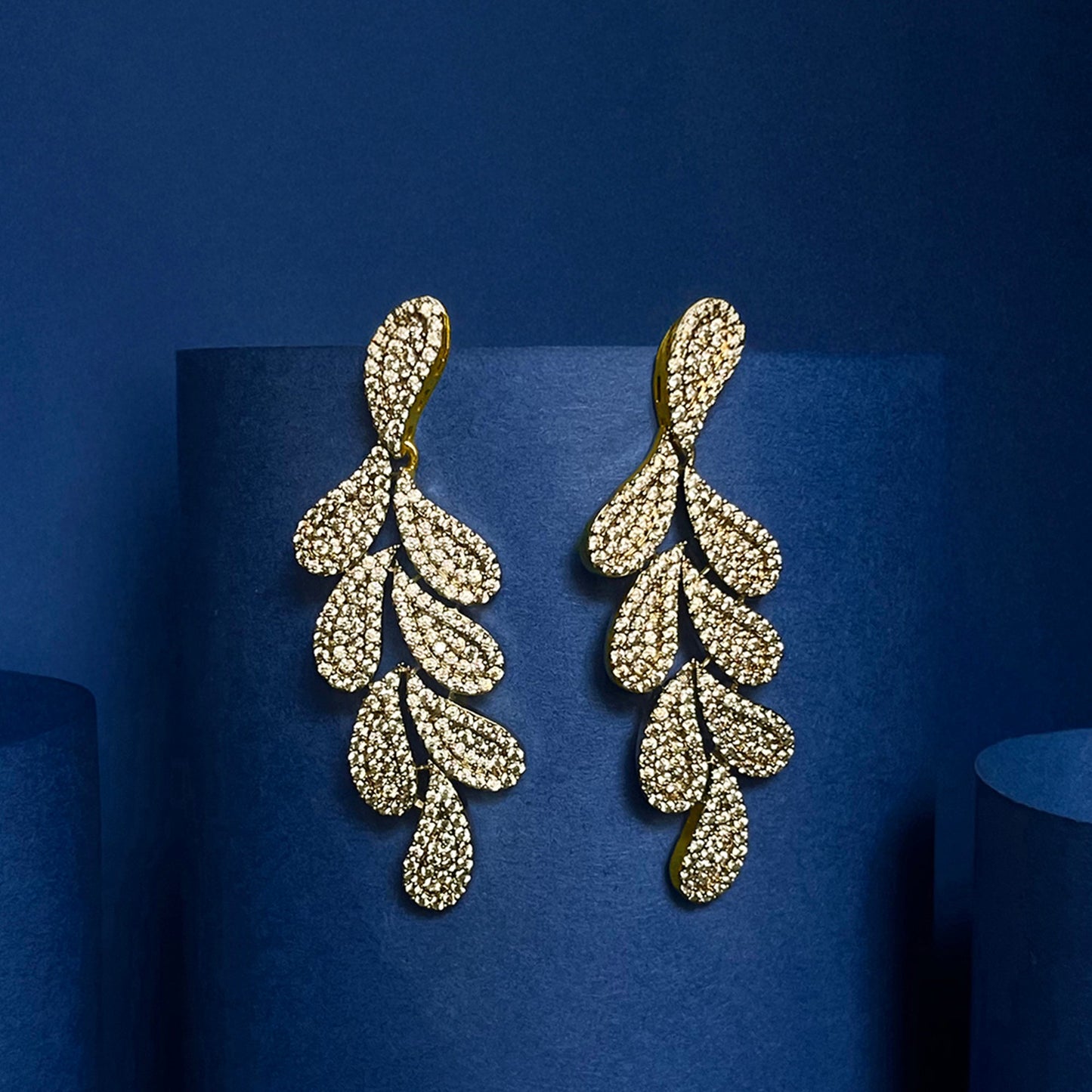 Amina Gold AD Studded Petal Motif Danglers