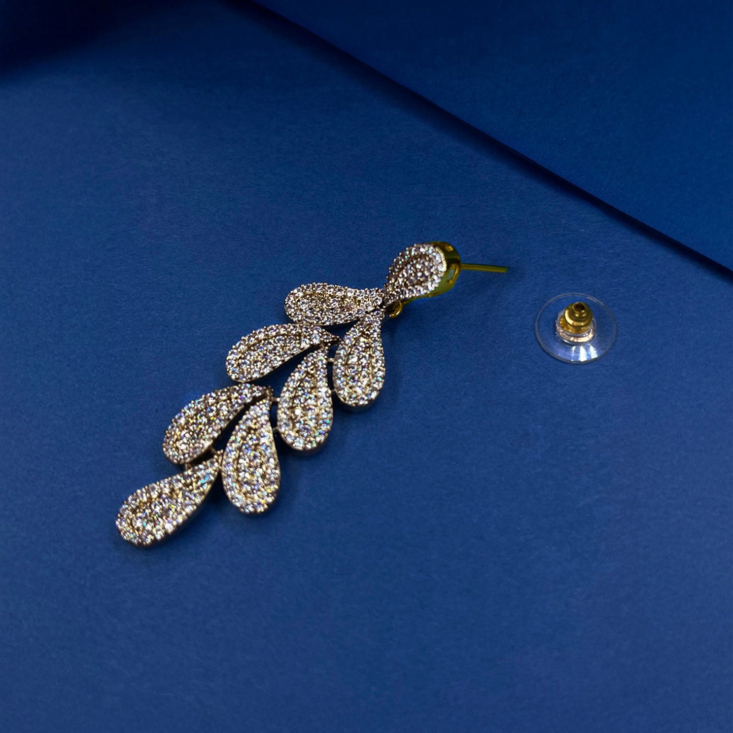 Amina Gold AD Studded Petal Motif Danglers