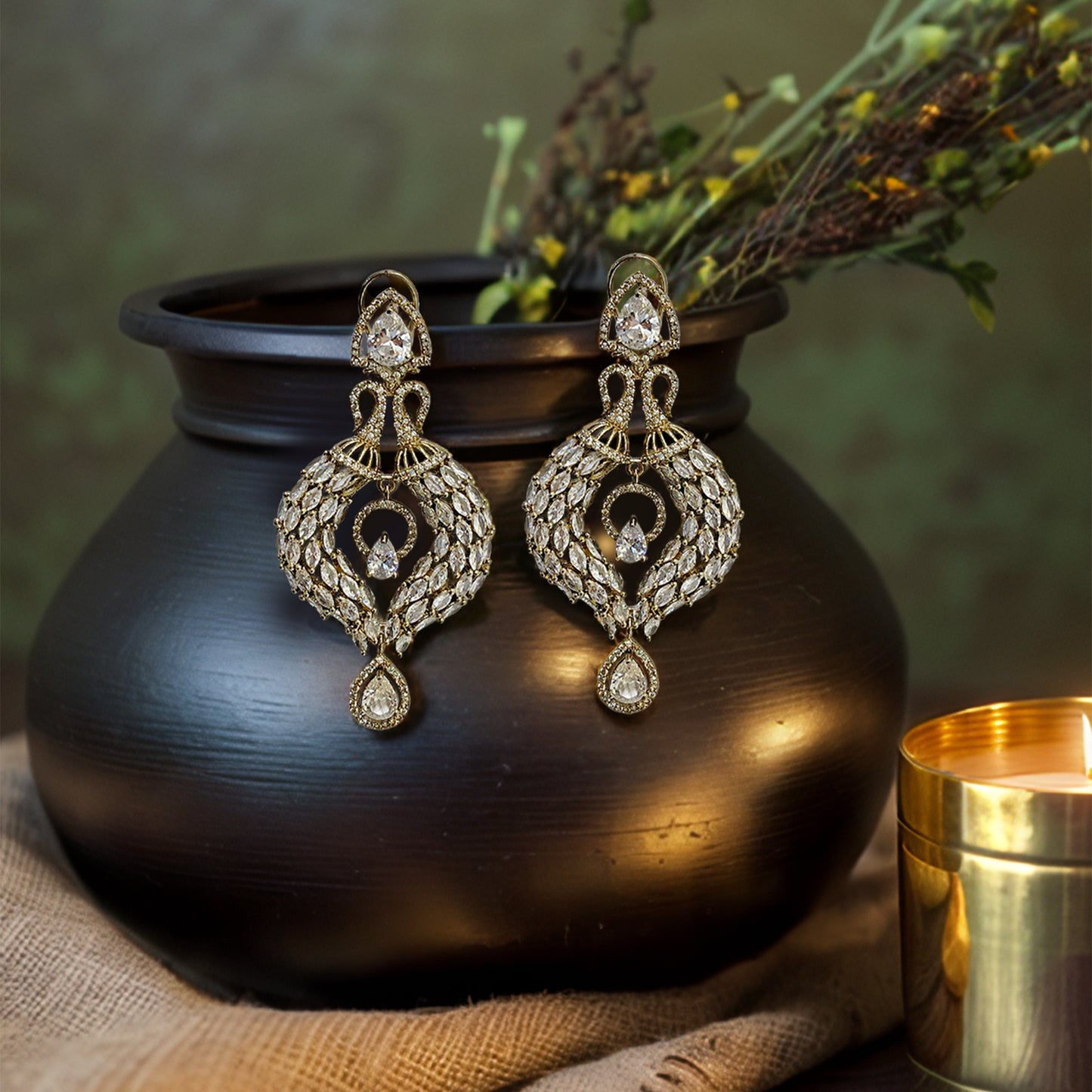 Mahira Gold Pear Drop Danglers Earrings