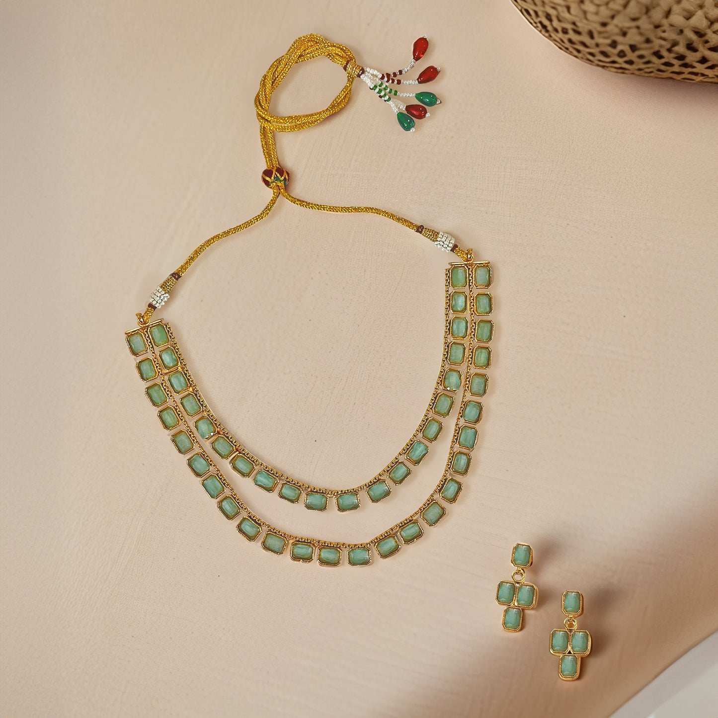 Soma Green Stone Necklace Set