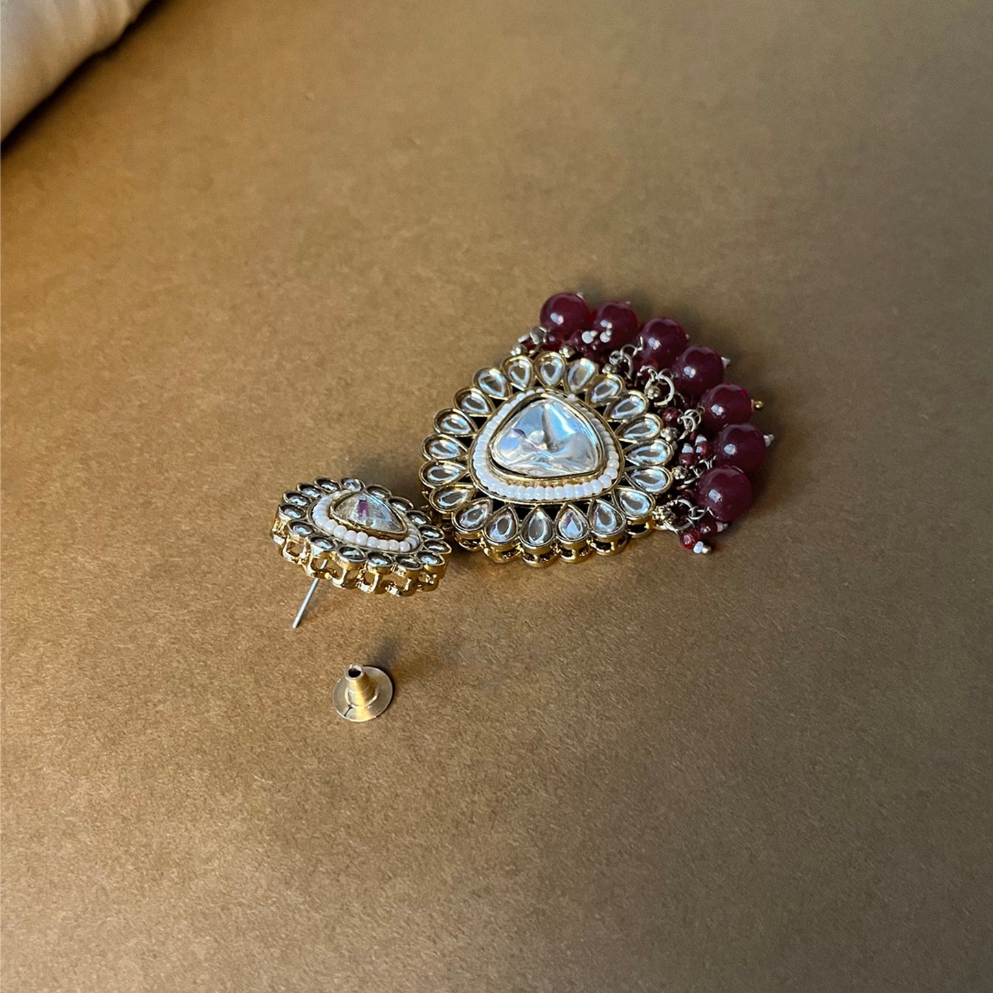 Gulnaar Maroon Kundan Studded Pearl Necklace Set