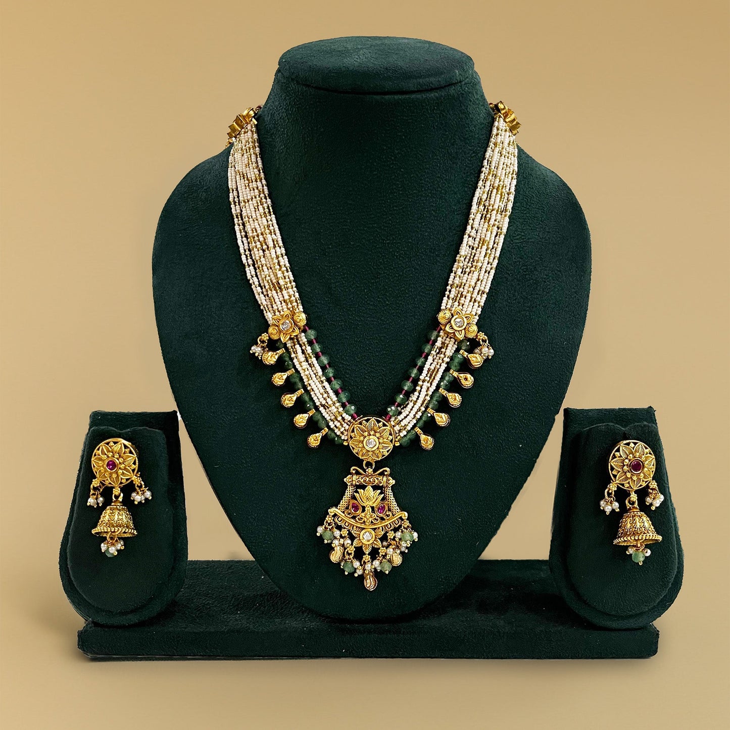 Rajvari Beaded Green Beaded Necklace