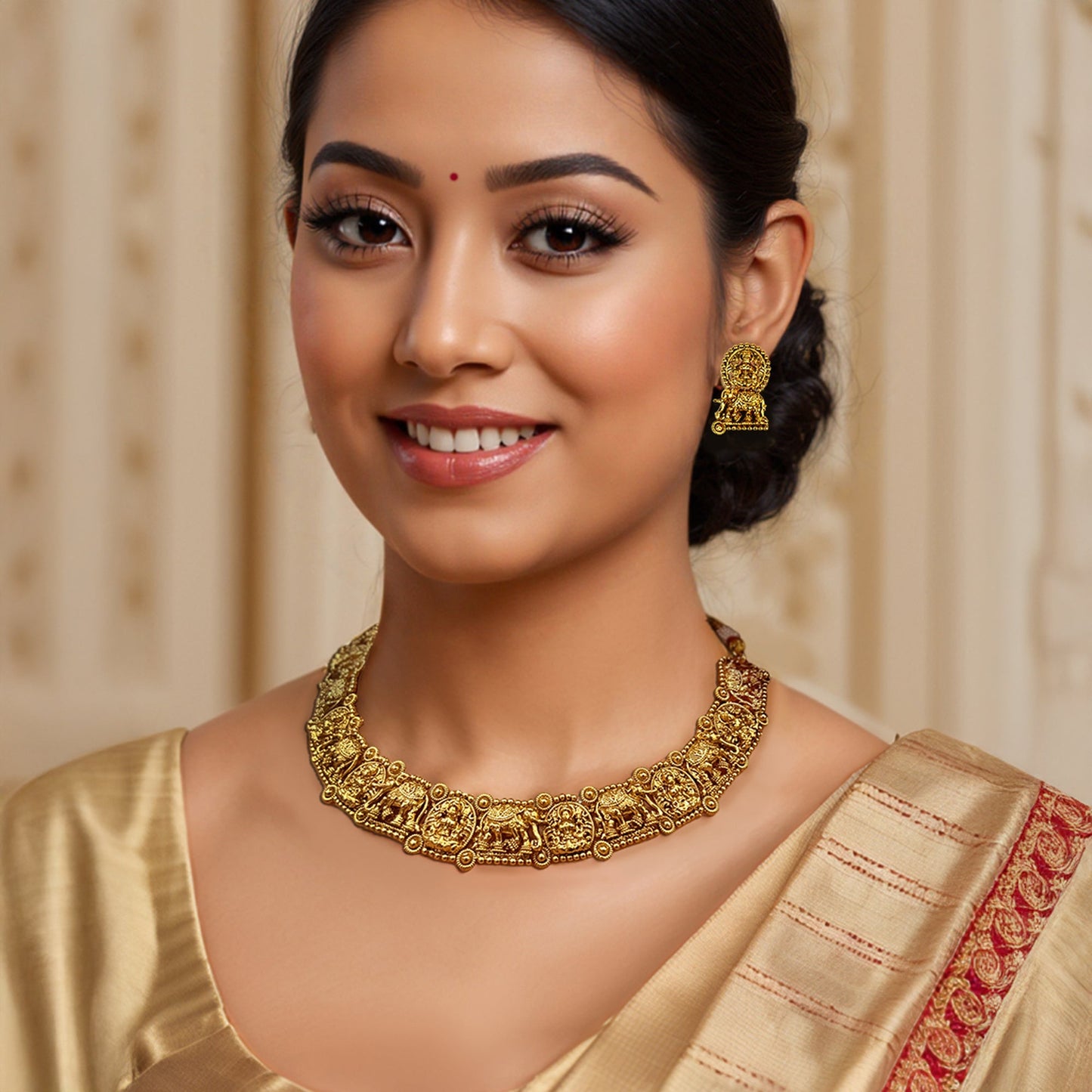 Gajalaxmi Gold Temple Necklace Set