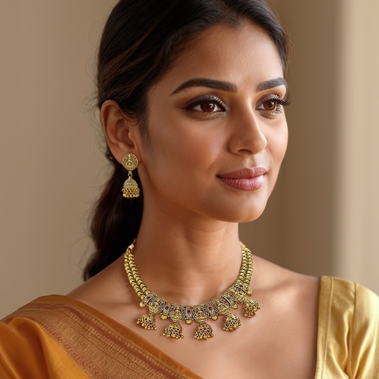 Amrita Gold Temple Necklace Set
