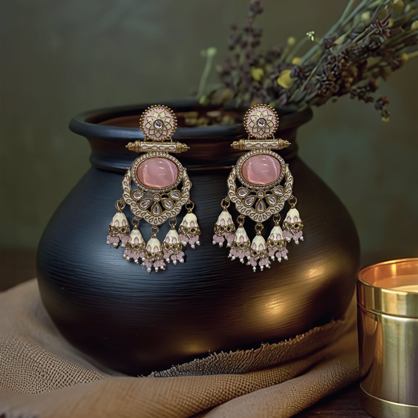 Yasmin Pink Chandelier Earring