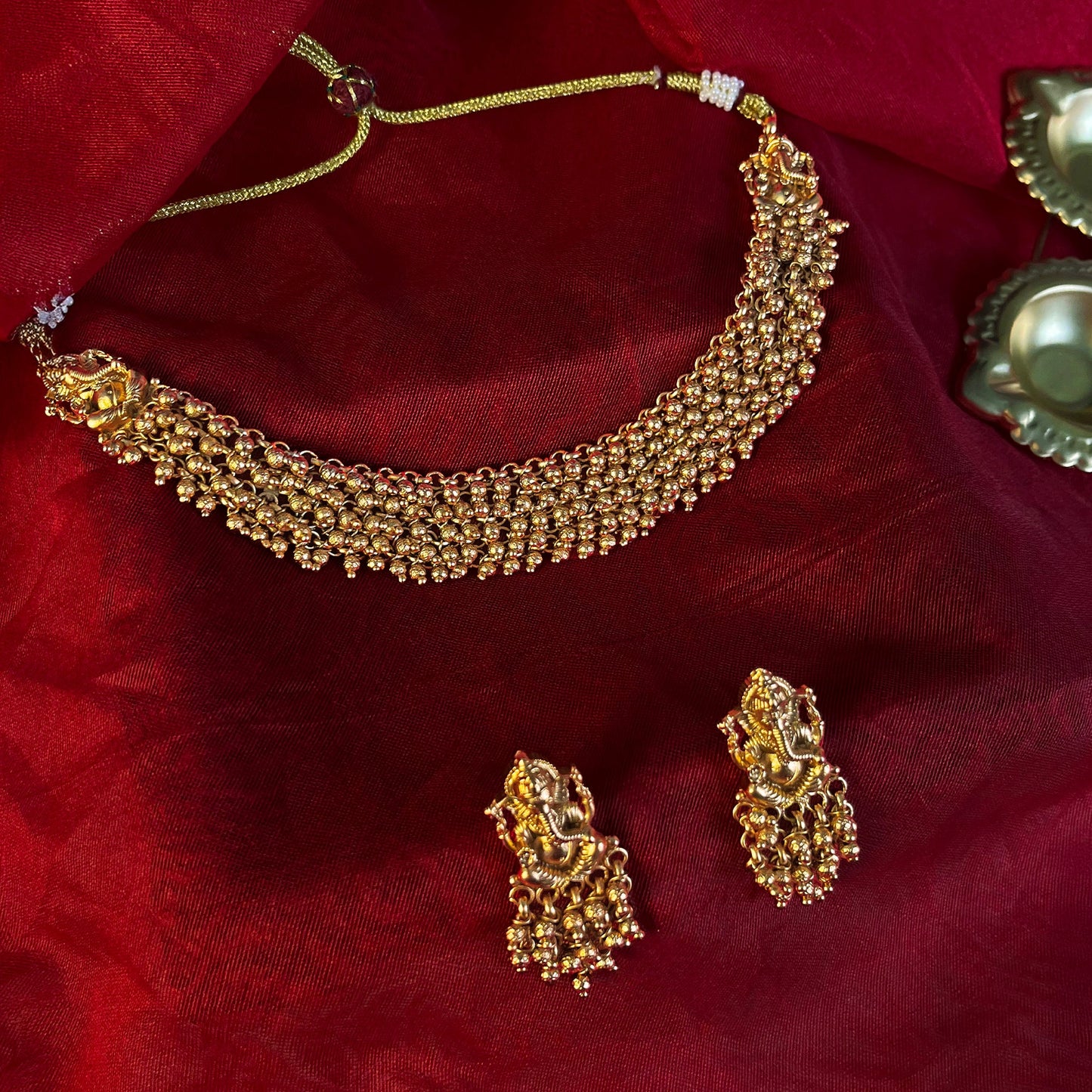 Reva Golden Beads Necklace Set