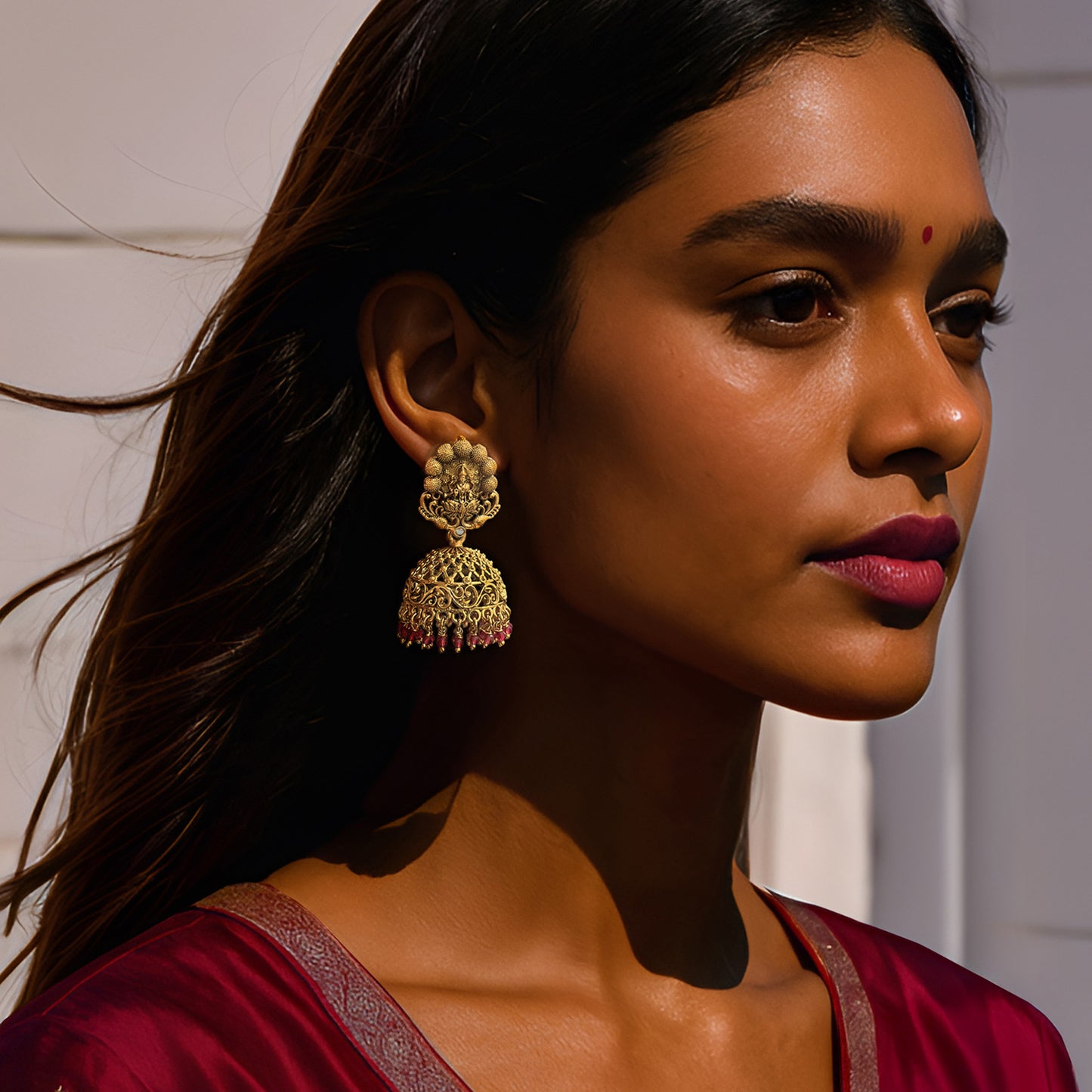 Maroon Lakshmi Jhumka Earrings