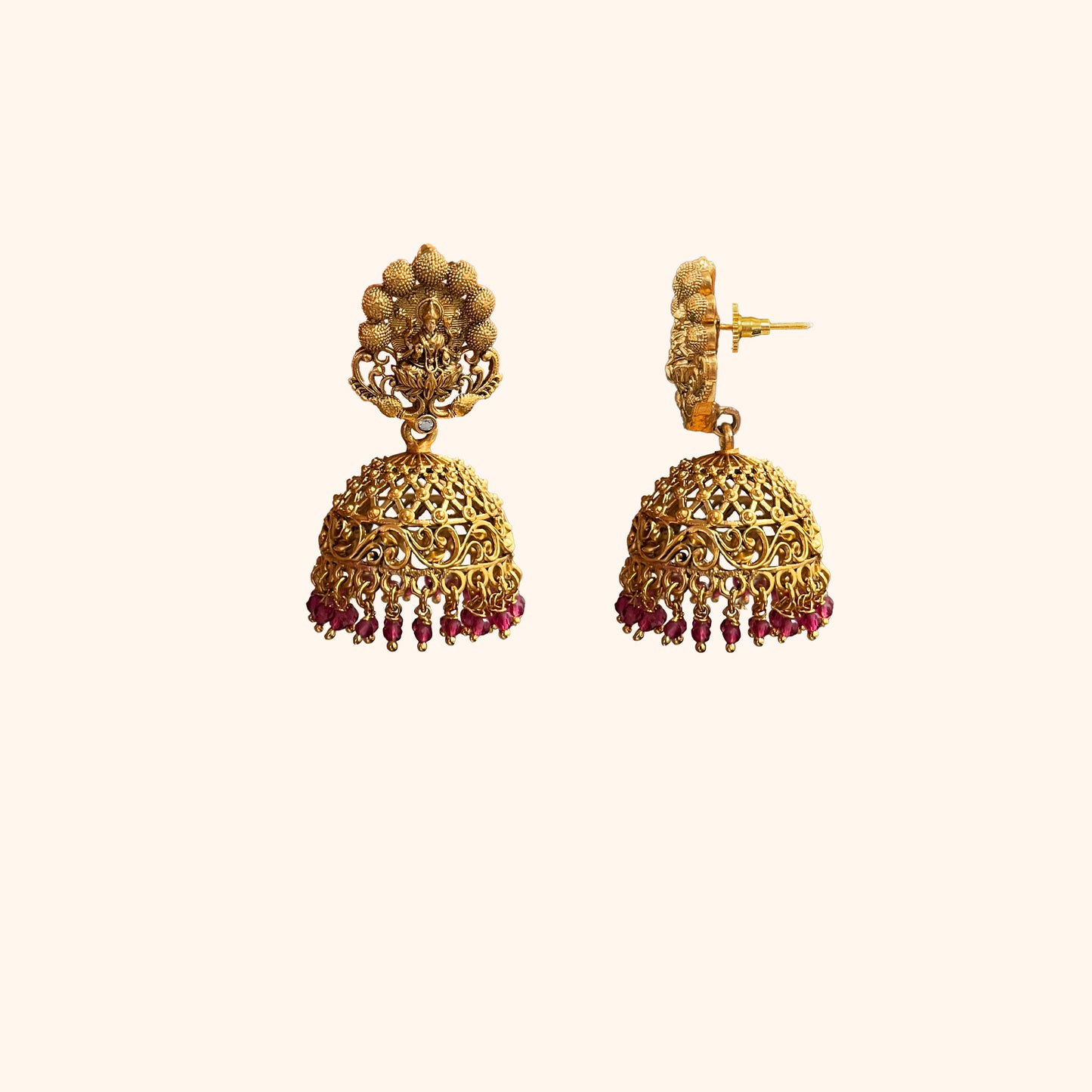 Maroon Lakshmi Jhumka Earrings