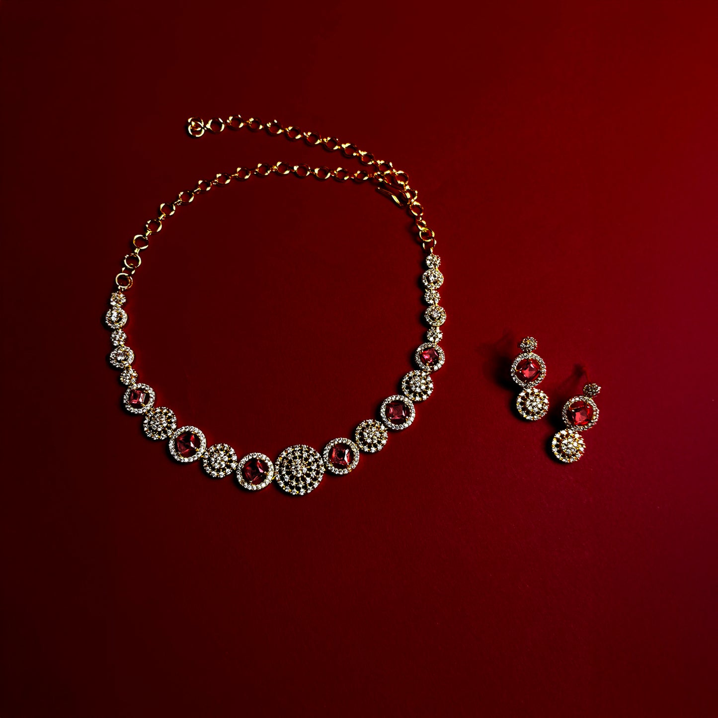 Priya Round Ruby Necklace Set