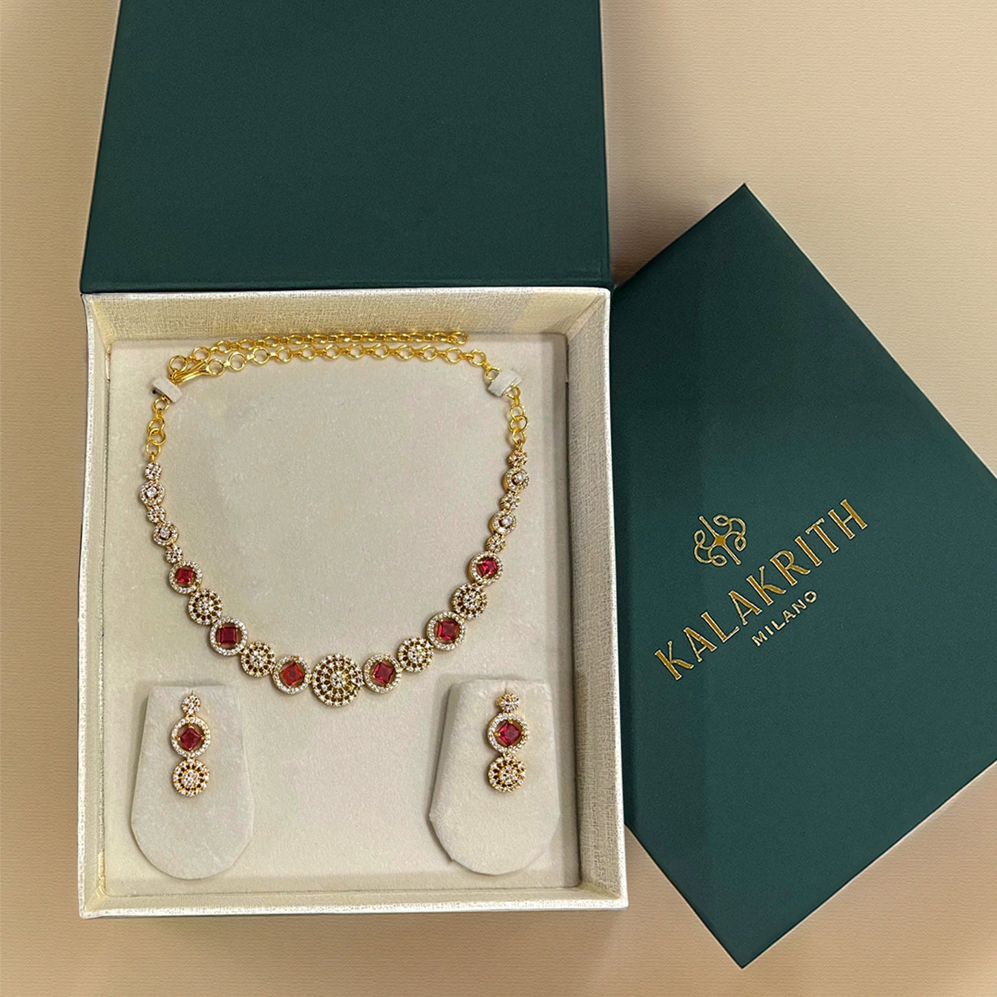 Priya Round Ruby Necklace Set