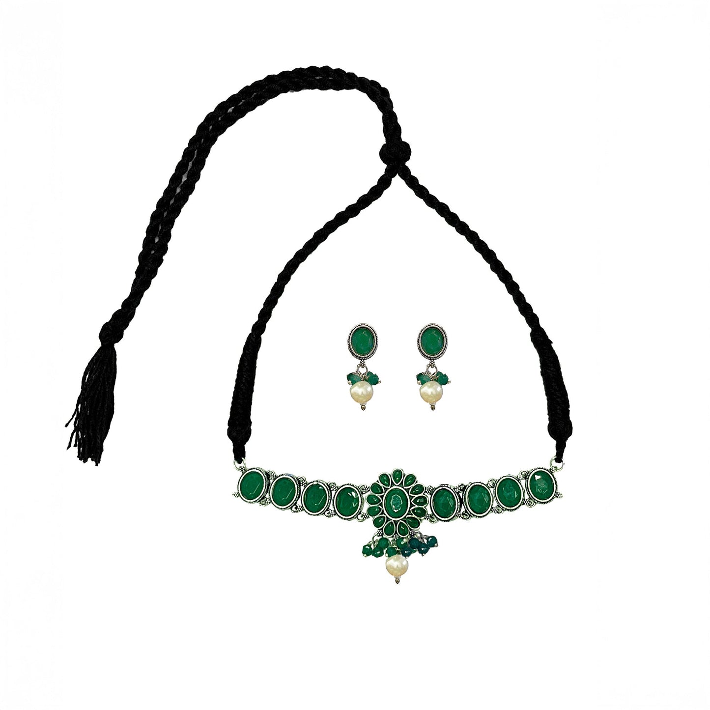 Heer Oxidised Green Choker Set