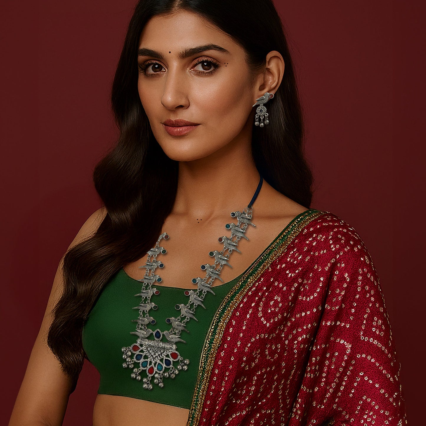 Chidiya oxidised Long Necklace Set