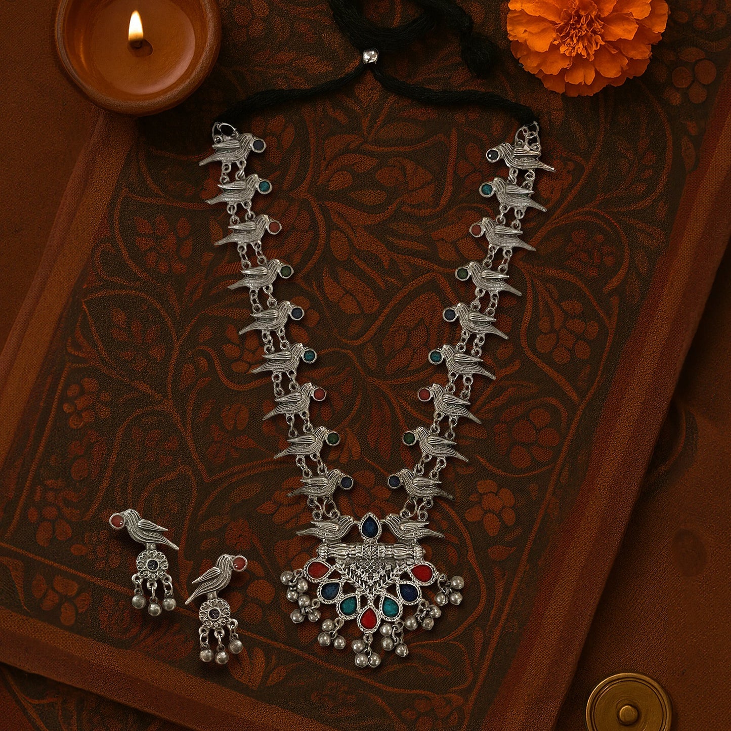 Chidiya oxidised Long Necklace Set