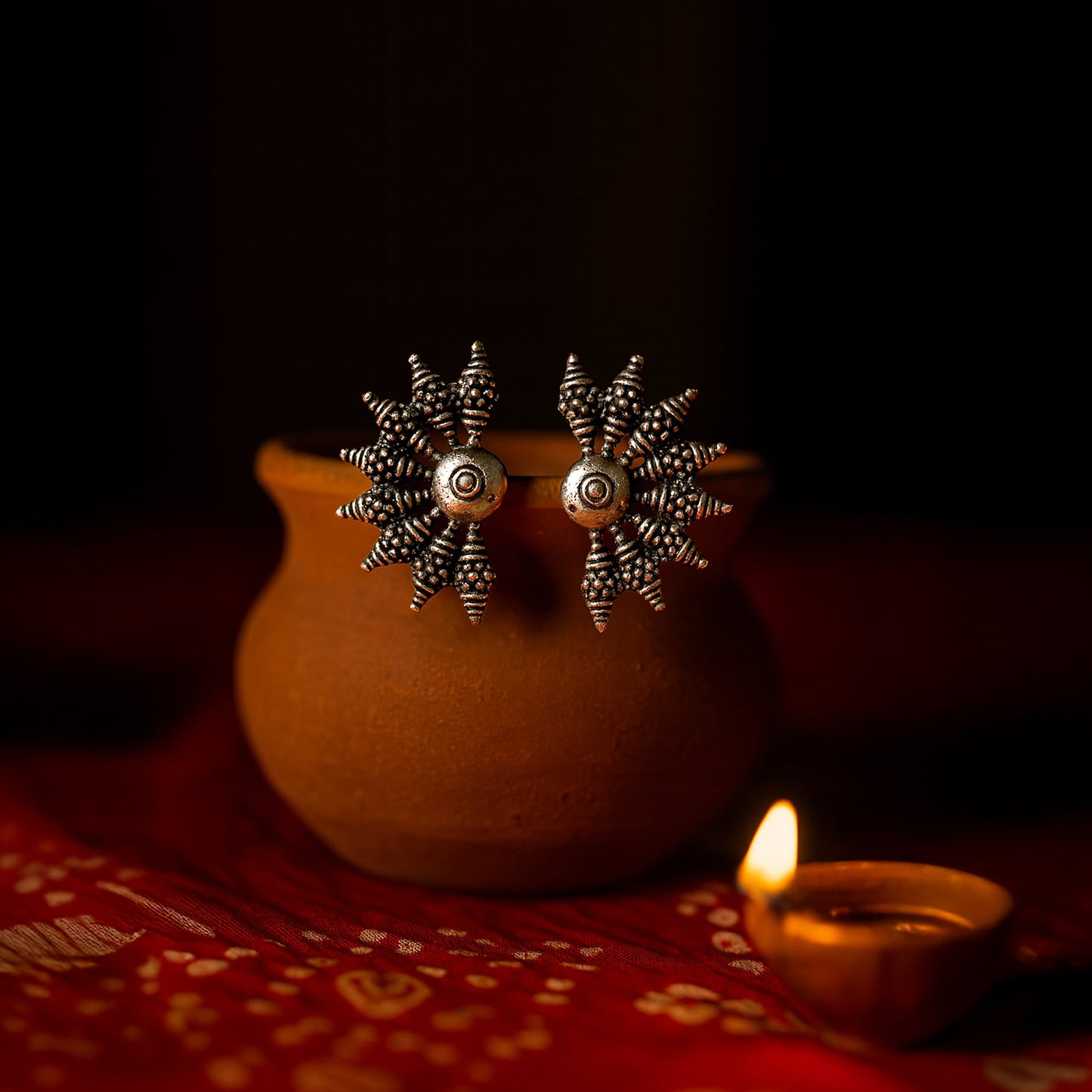 Roopa Silver Oxidized Dangler Studs