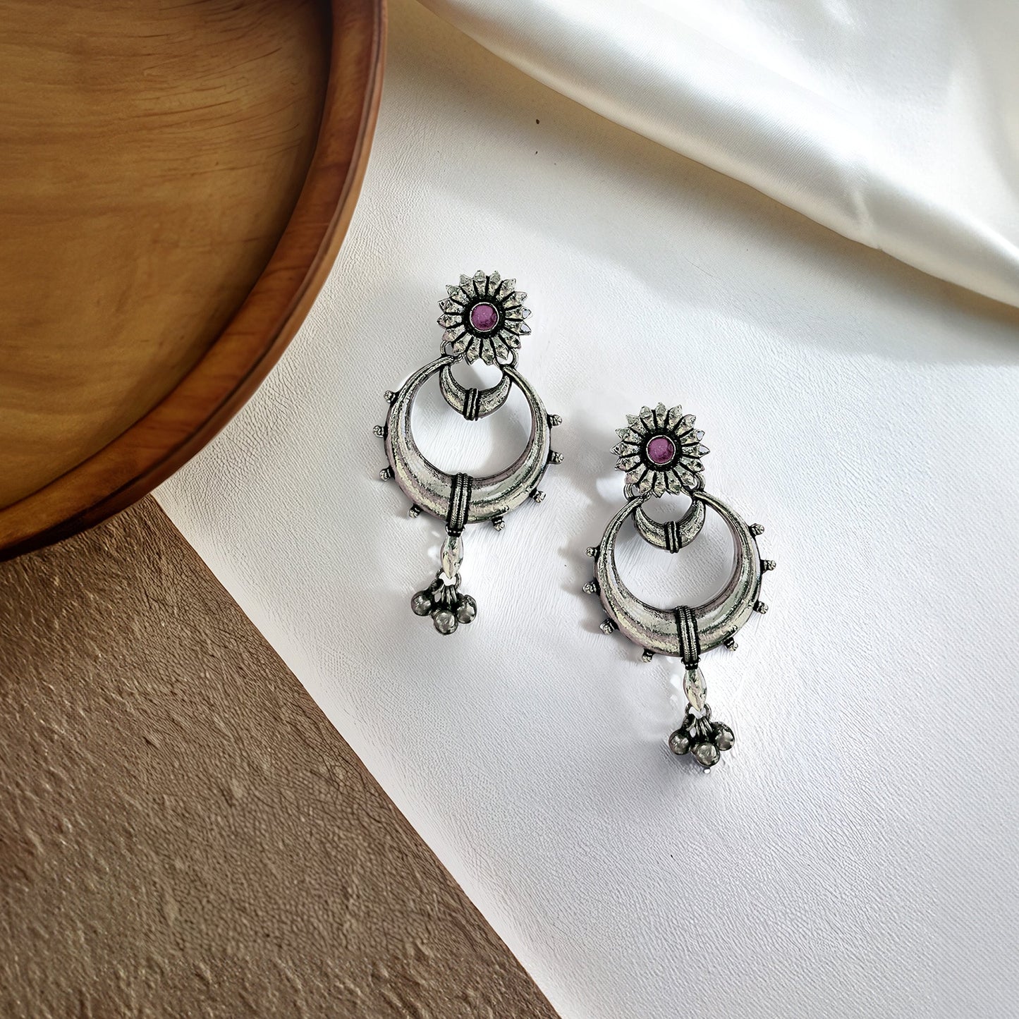 Vidhi Silver Oxidized Dangler Earrings