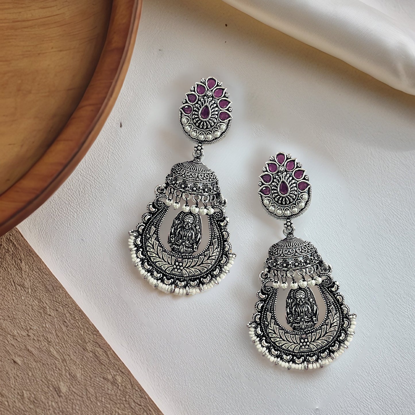 Rajika Silver Oxidized Danglers Earrings