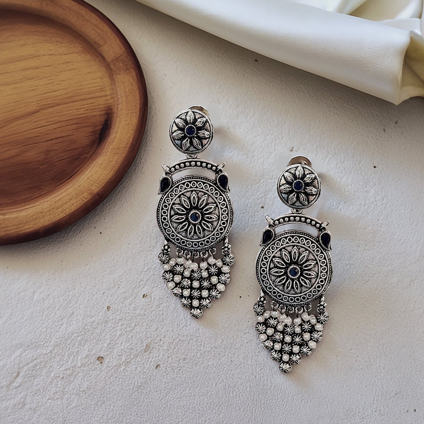 Bhavna Silver Oxidized Dangler Earrings