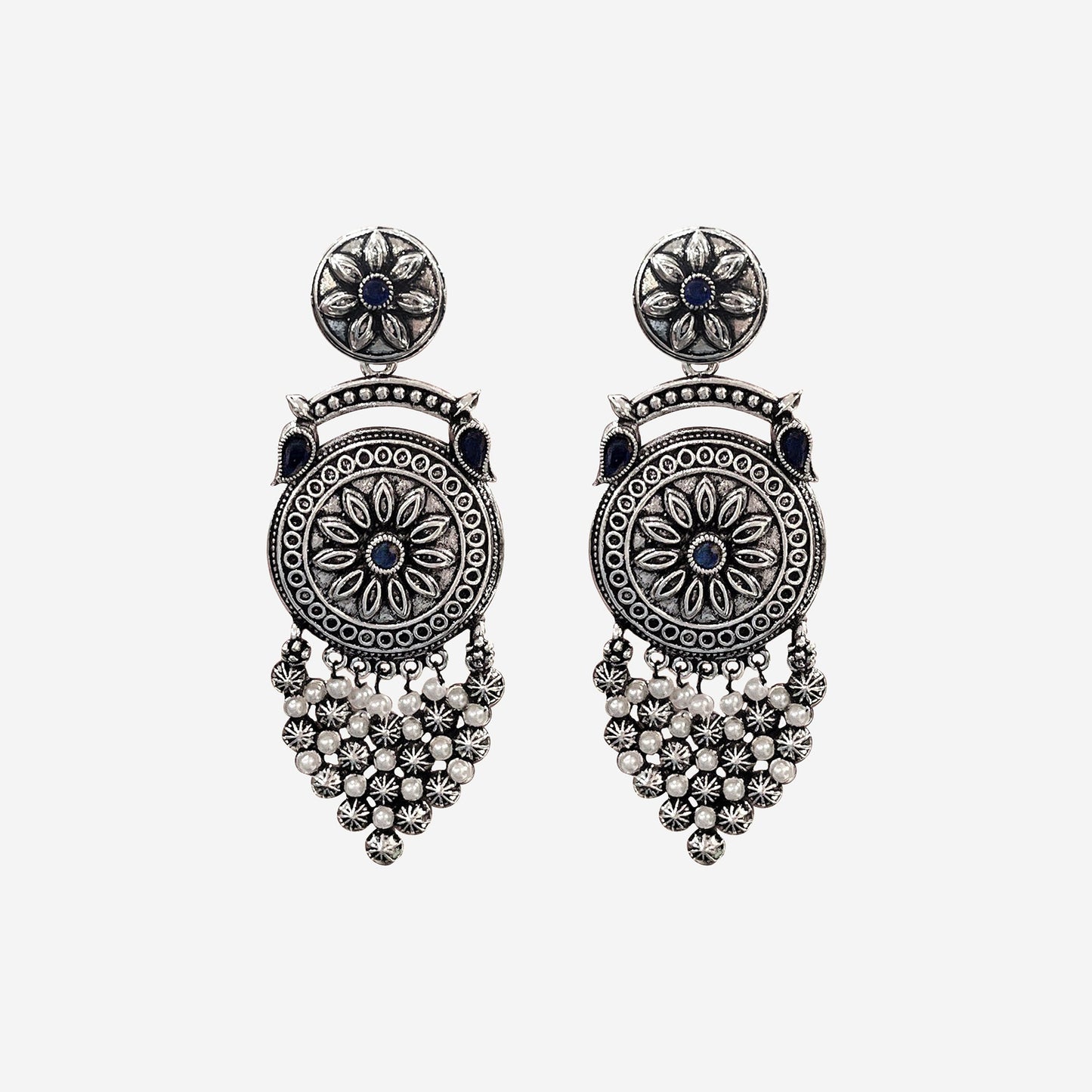 Bhavna Silver Oxidized Dangler Earrings