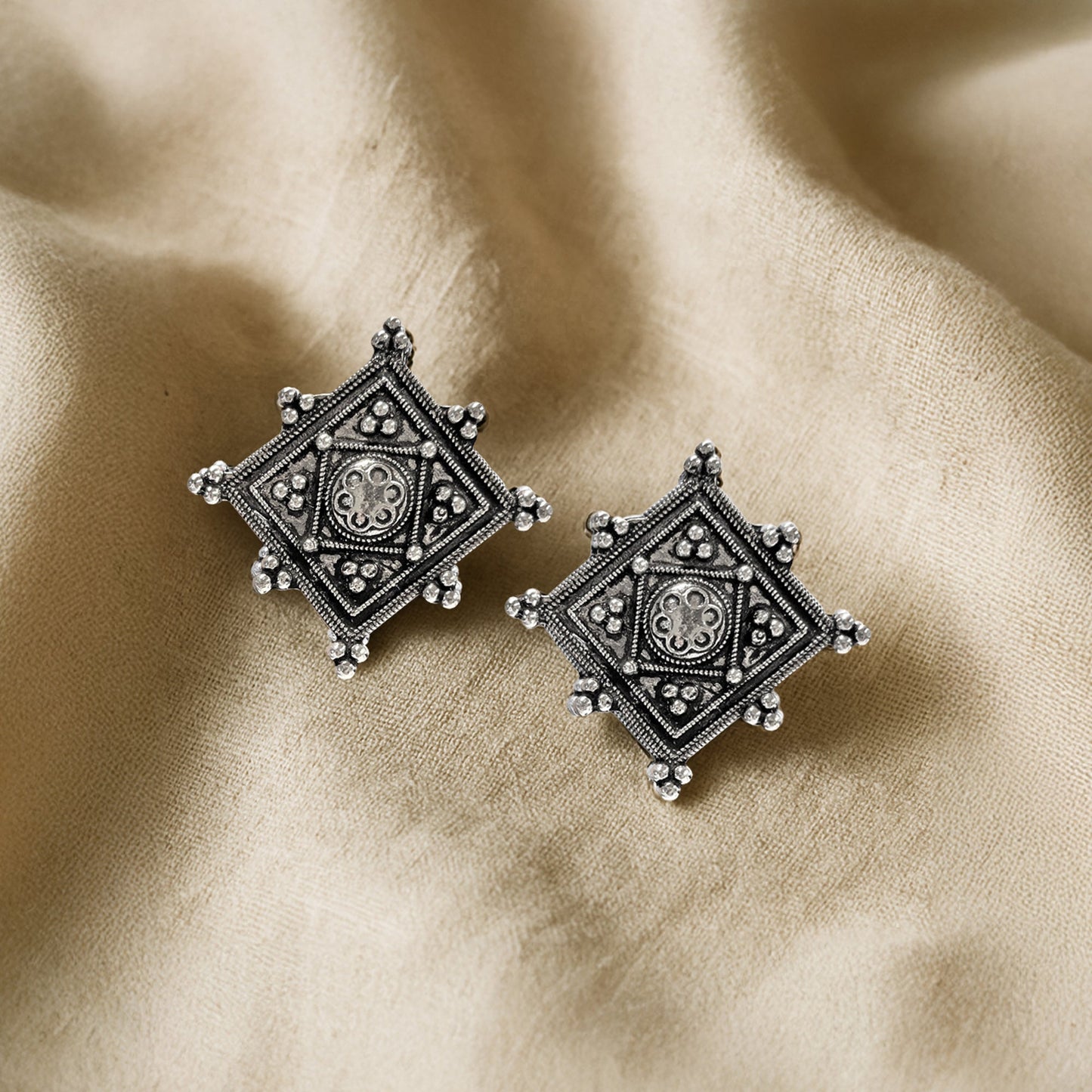 Anushka Silver Oxidized Studs Earrings