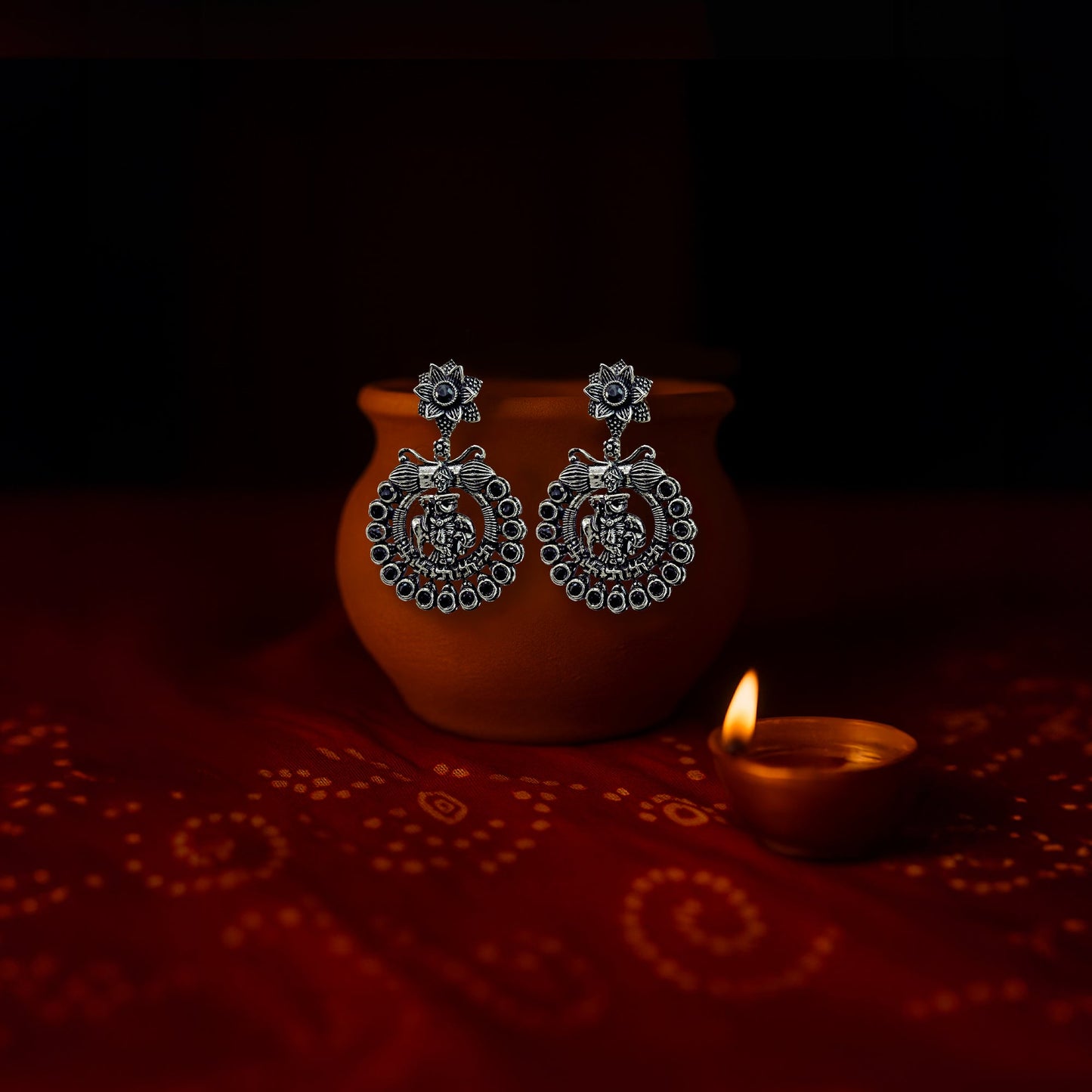 Shyama Drop Oxidized silver Earrings