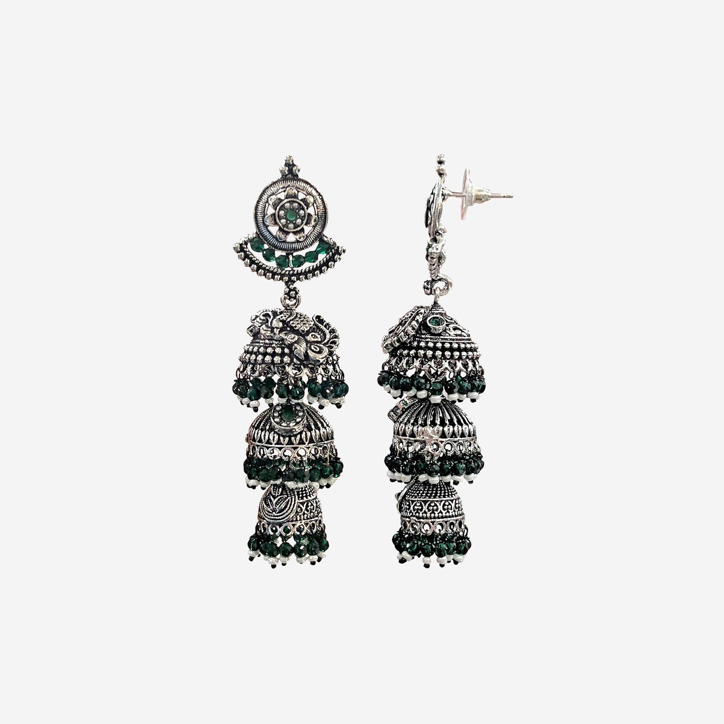 Ritvi Multilayer Jhumkas Oxidized silver Earrings
