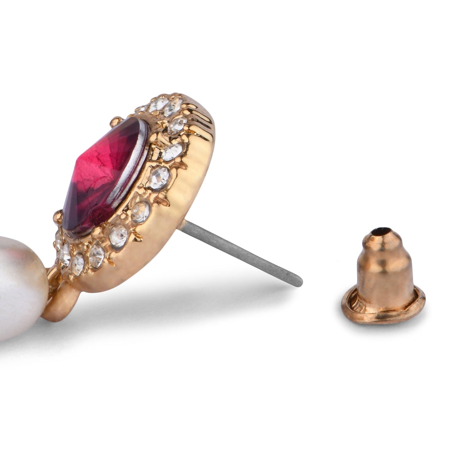 Red Magenta Pearl Short Drop Earring