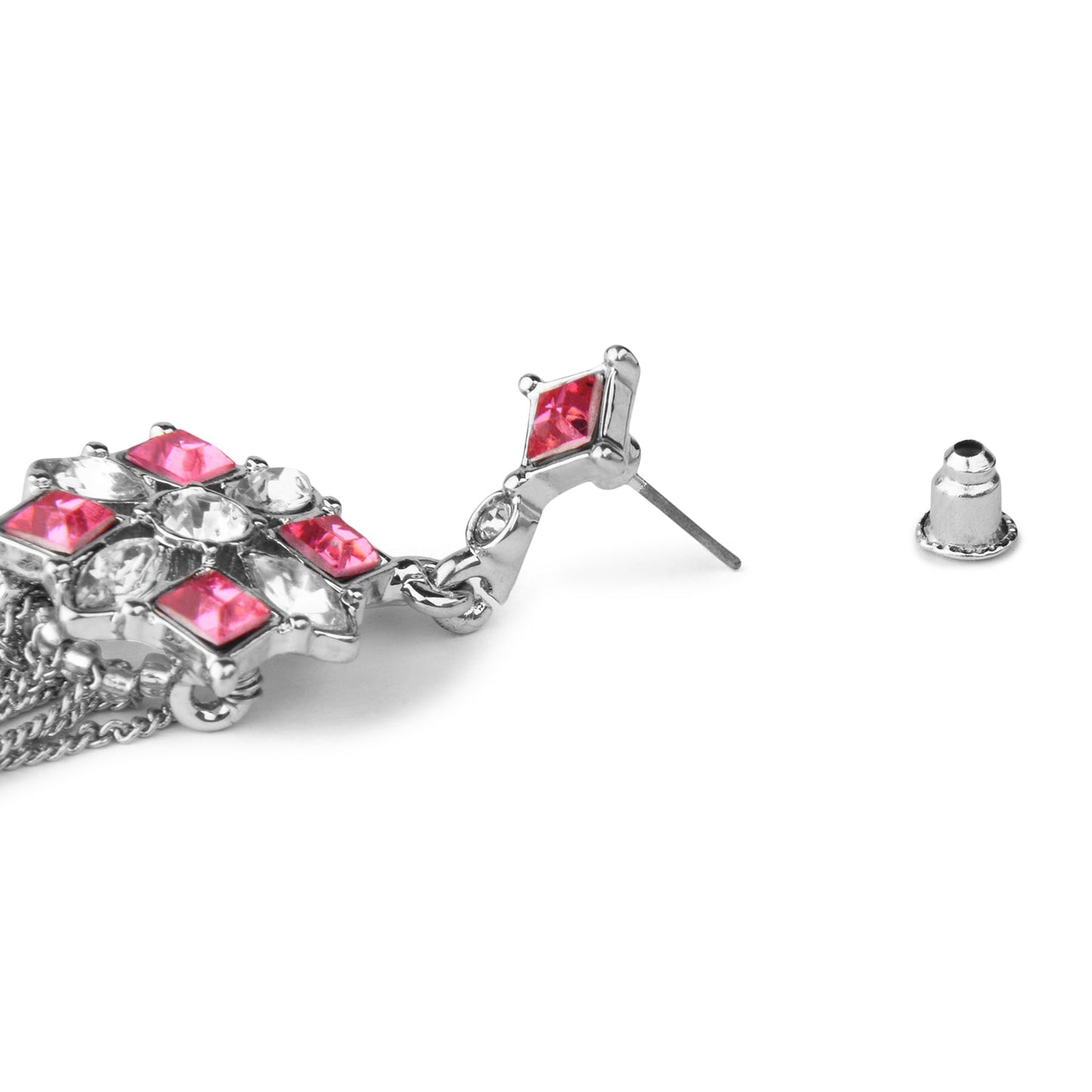 Pink Silver Statement Tassel Earring