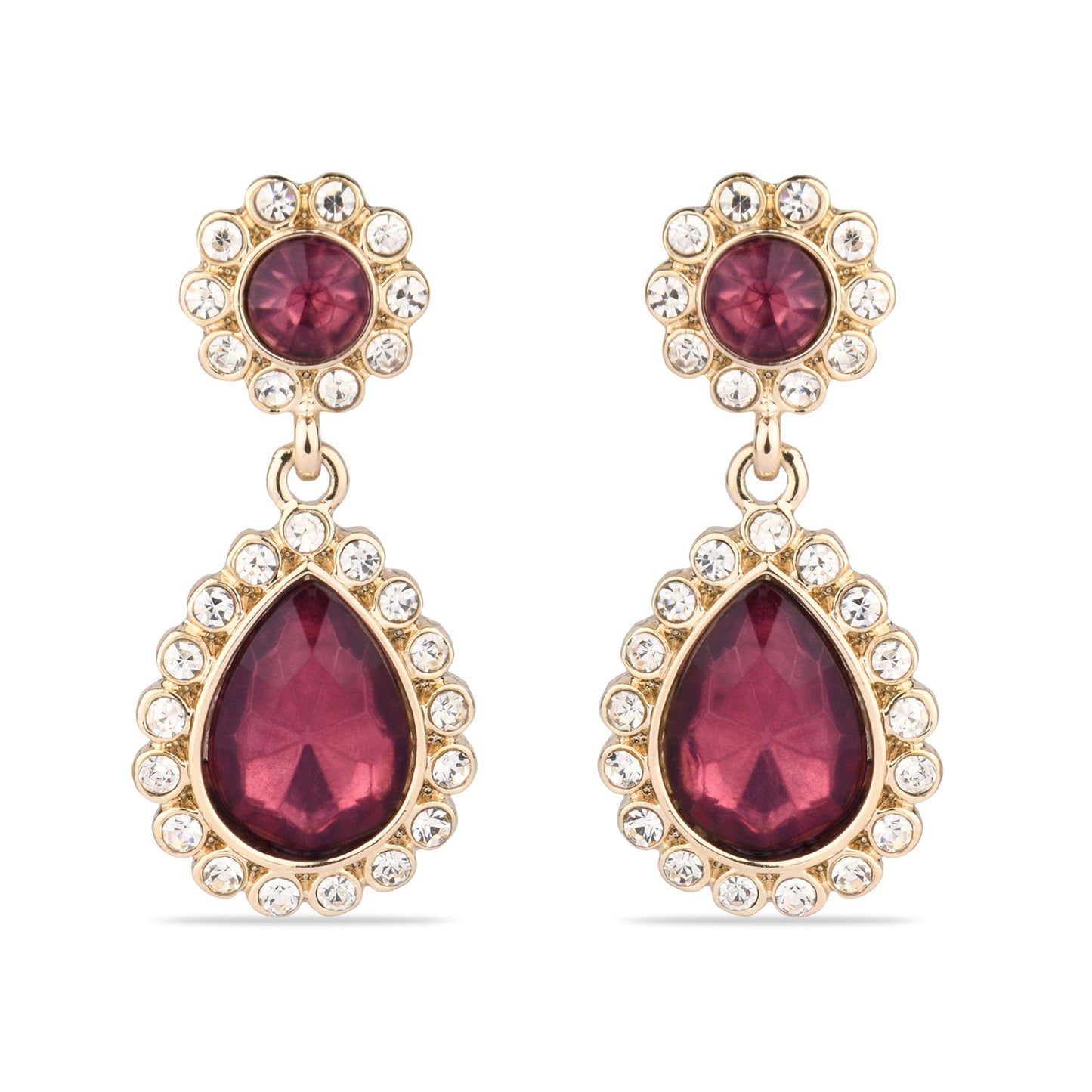 Amber Red Stone Studded Teardrop Earring