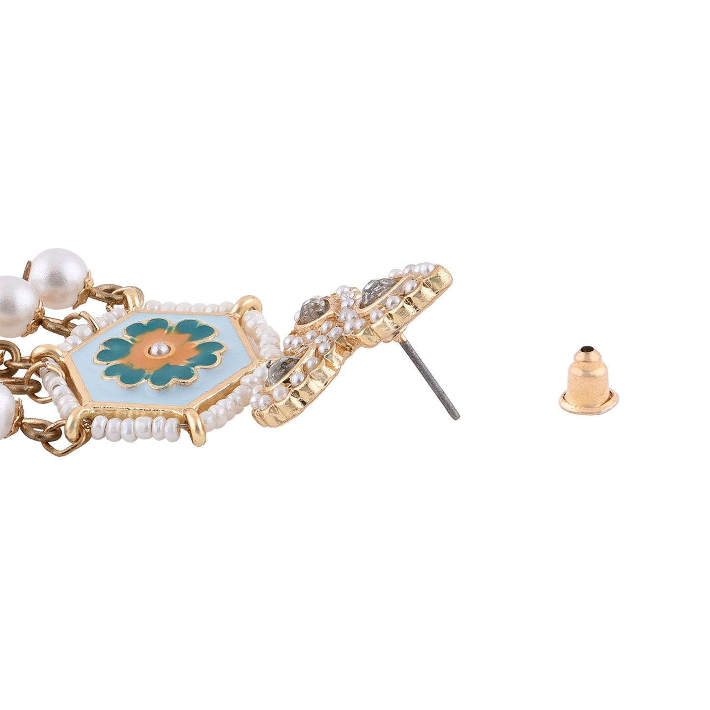 Gold Enamel And Pearl Drop Earring