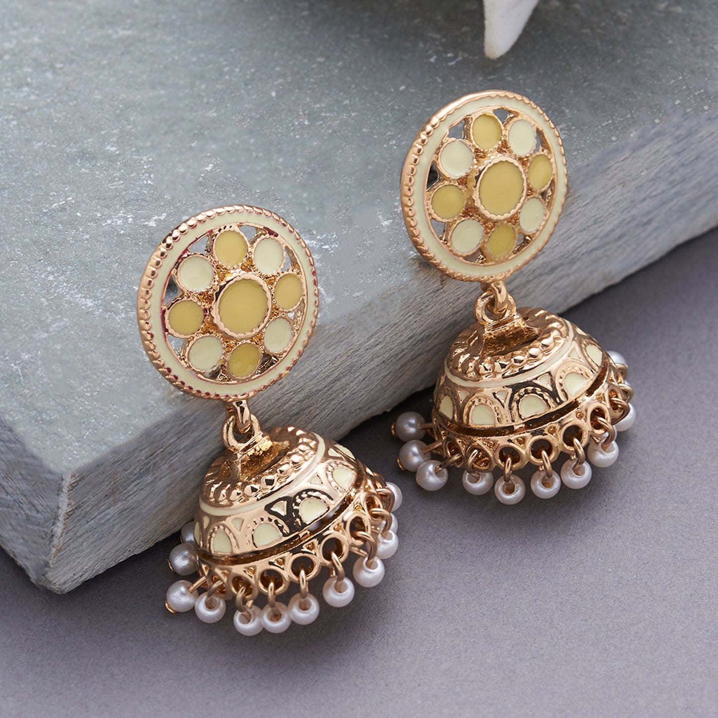 Pretty Enamel Yellow Jhumka