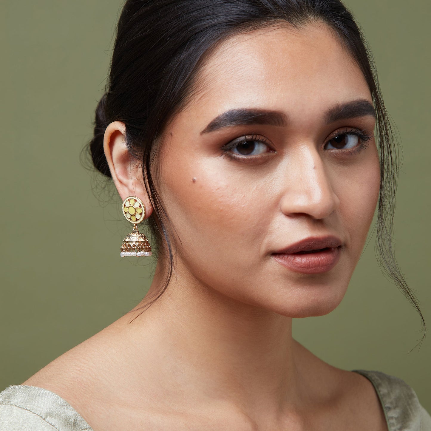 Pretty Enamel Yellow Jhumka