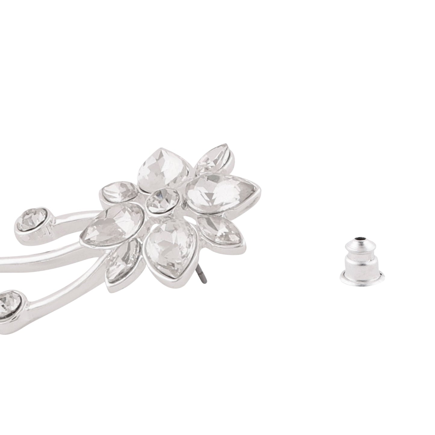 Silver Crystal Floral Drop Earrings