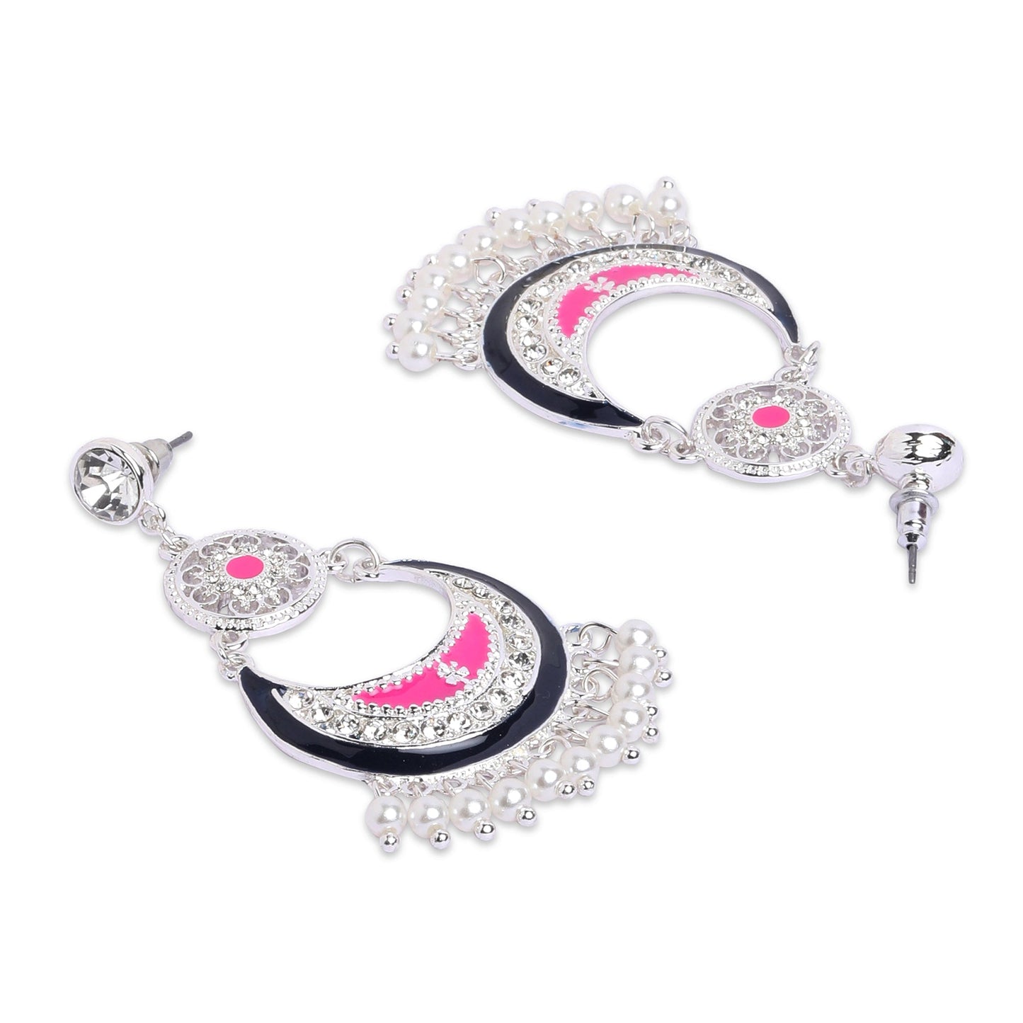 Silver Ethnic Multi Color Enamel Chandbalis Earring