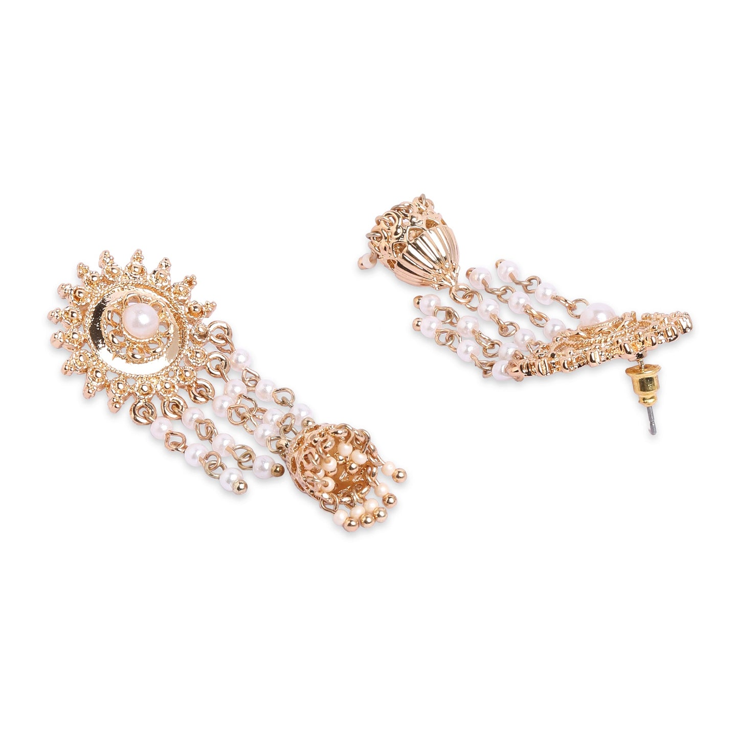 Pearl White & Gold Jhumki Earrings