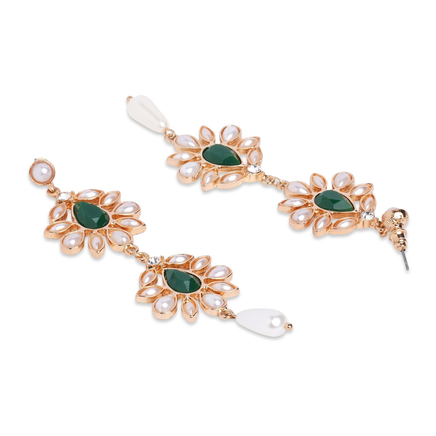 Gold Floral Pearl Long Drop Earring