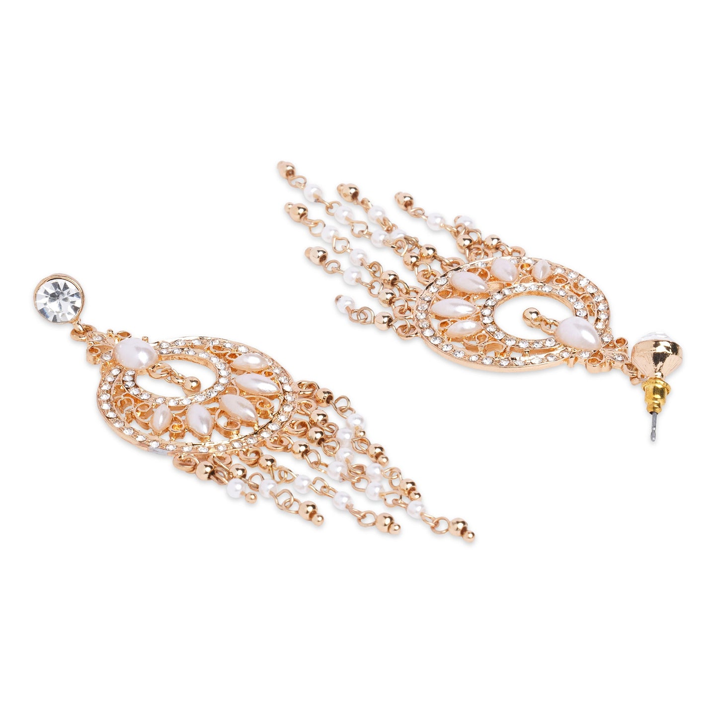 Gold Diamante Long Drop Earring