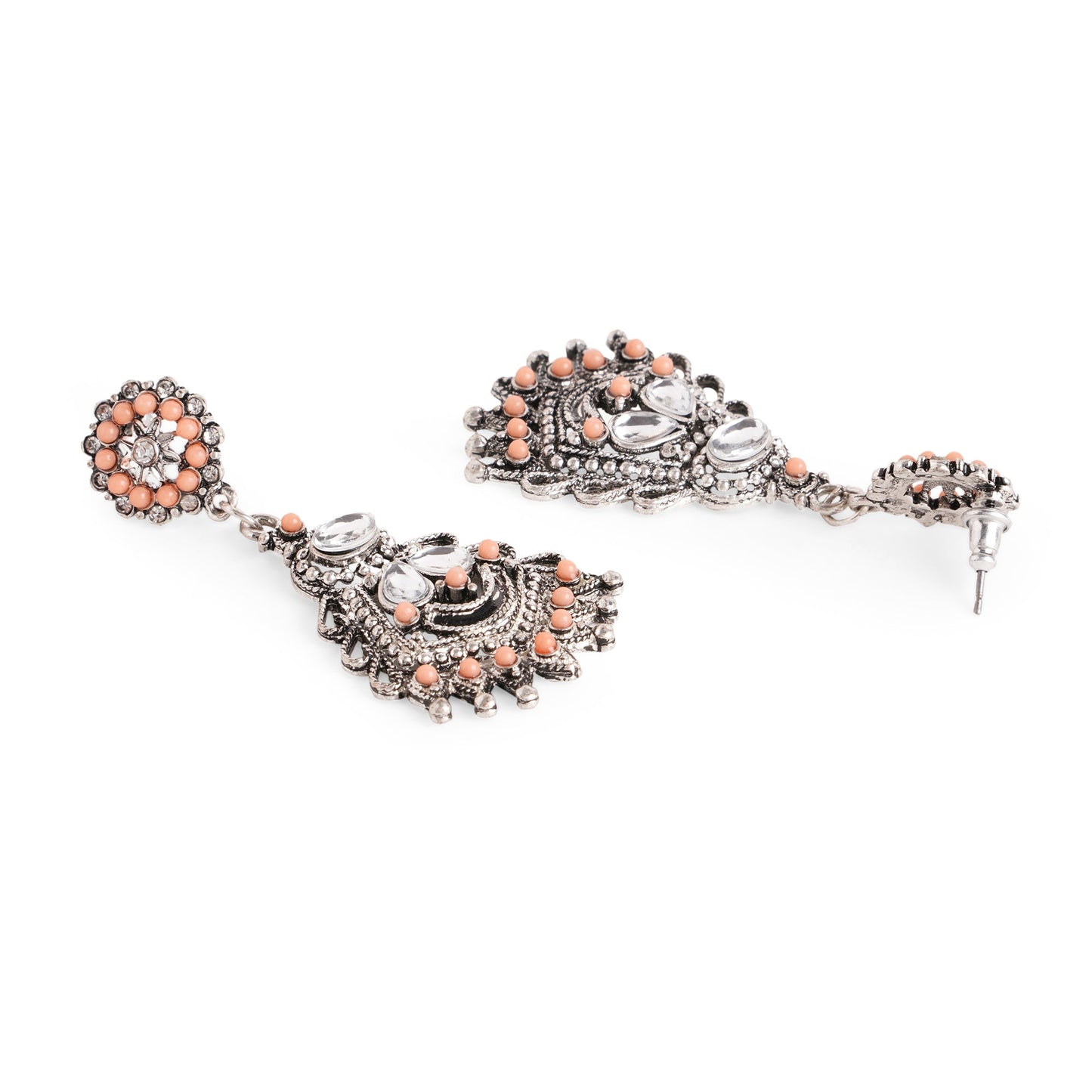 Oxidized Silver Coral Short Drop Earring