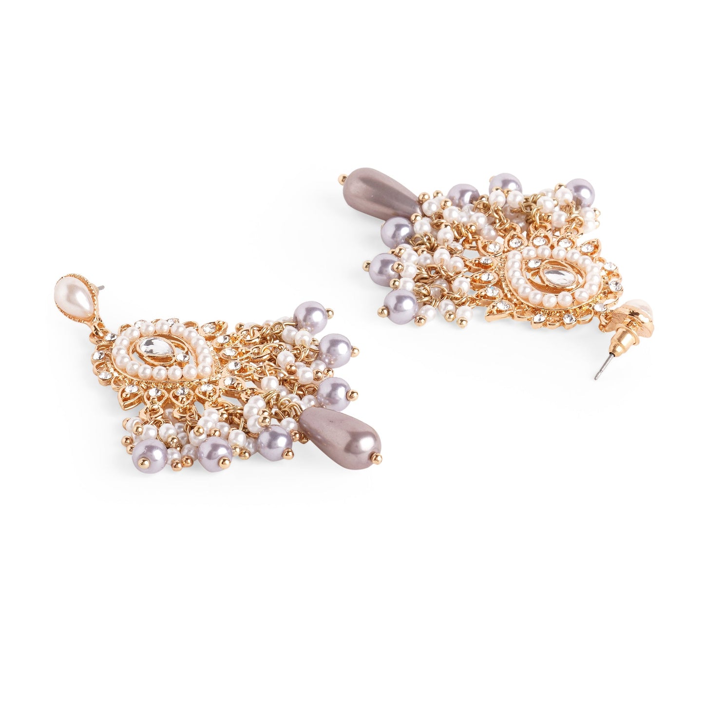 Gold Grey Long Drop Pearl Jewelry Set