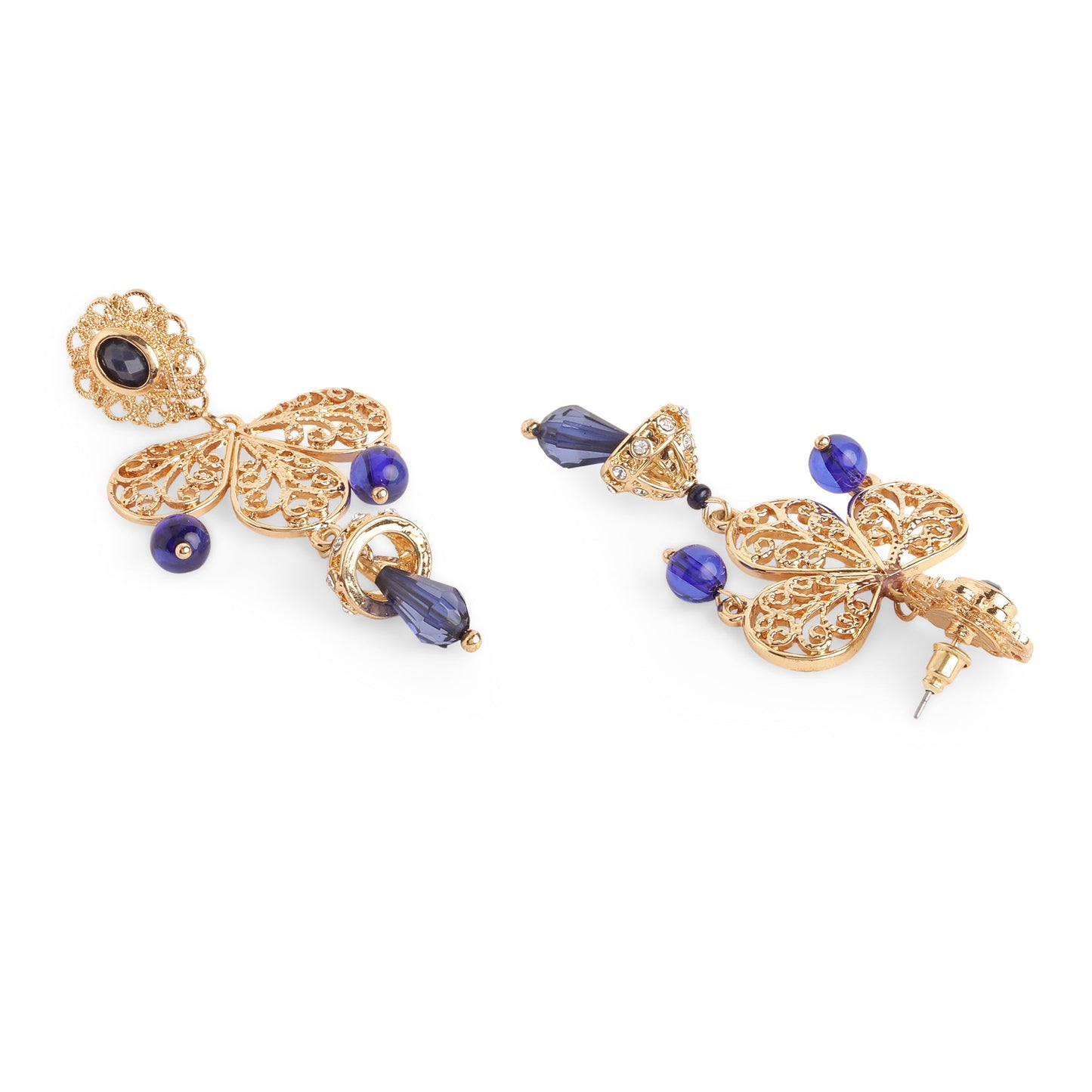 Navy Filigree Long Drop Earring