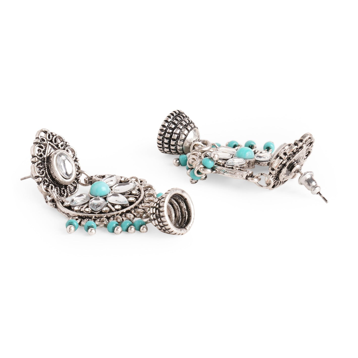 Turquoise Silver Jhumkas