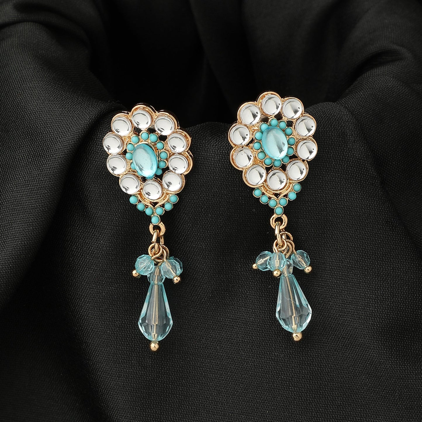 Gold Blue Kundan Earring