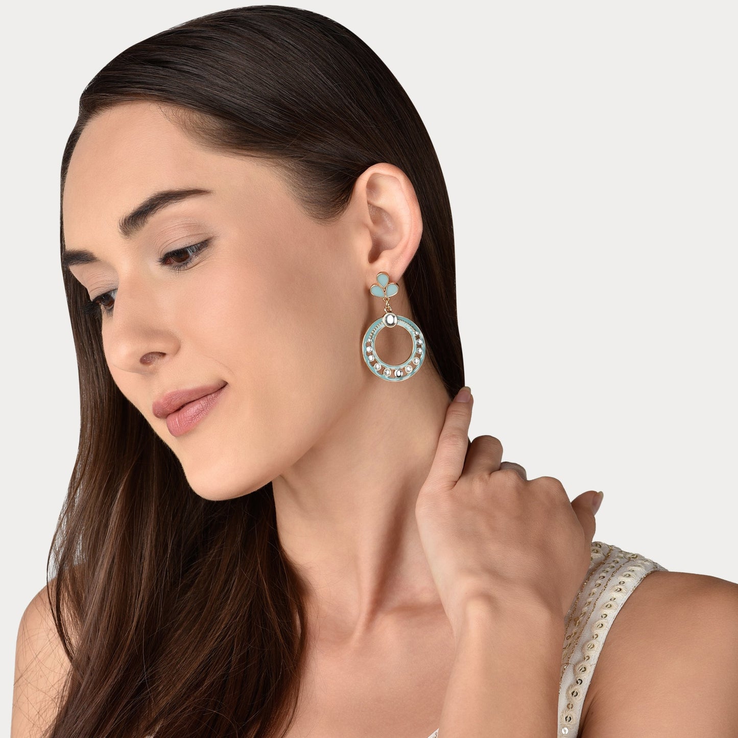 Blue Enamel Long Drop Earrings