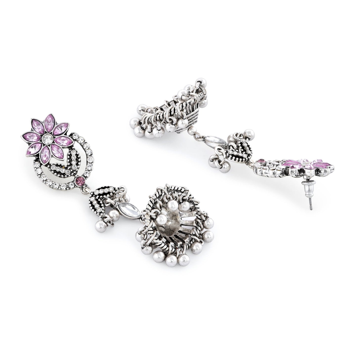 Pink Oxidized Silver Jhumkas