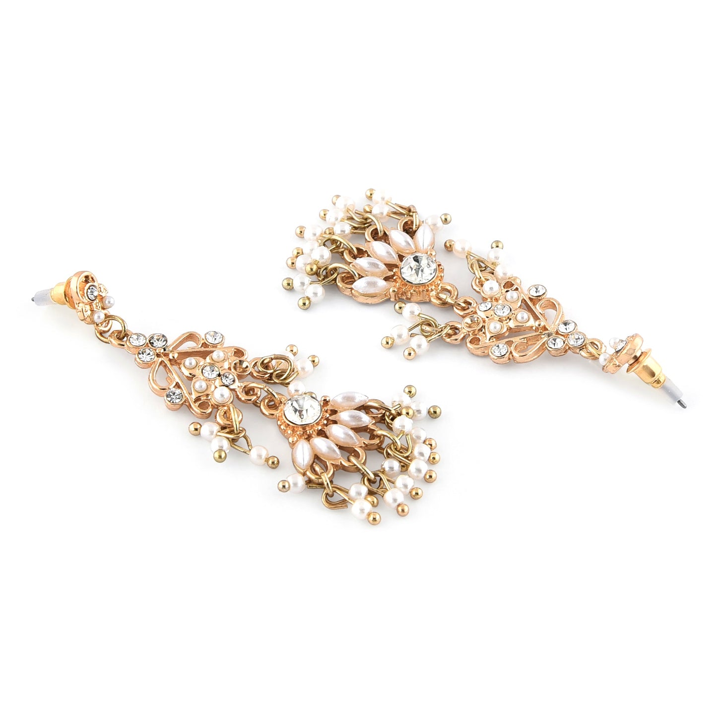 Gold And Pearl Long Drop Earring